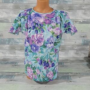 HMJ Floral Flitter Sleeve Vintage Shirt/Top sz Medium